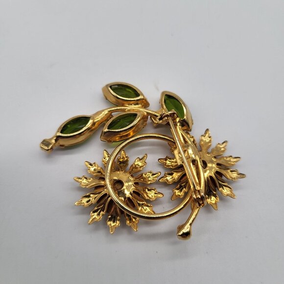 Juliana DeLizza Elster? Flower Watermelon Rivoli Green Pink Rhinestone Brooch - Picture 3 of 6